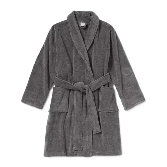 Threshold Gray Spa Plush 100% Cotton Terry Cloth Bath Robe w/ Tie - Picture 1 of 5